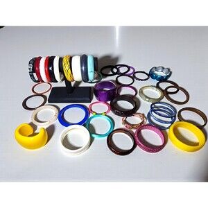 41pc Vintage Bangle Bracelet Lot Job Lot Lucite Wood Resin Mod Boho Chunky Cuffs